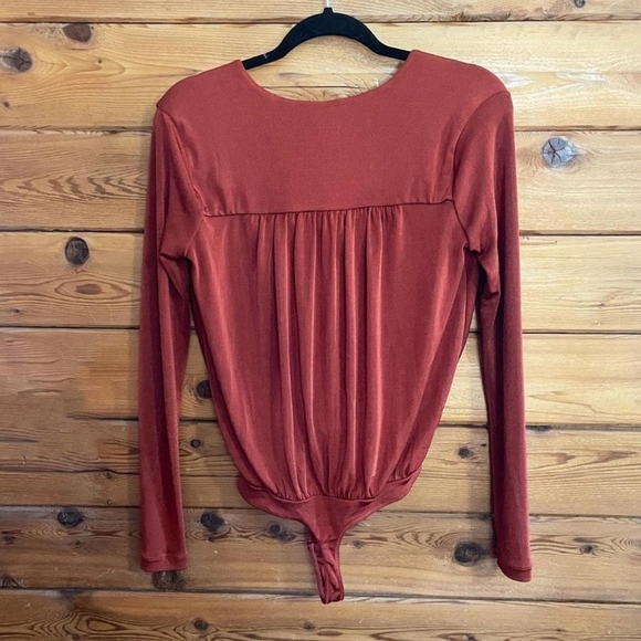 Free People Red Long Sleeve Deep V Neck Bodysuit - Picture 2 of 4